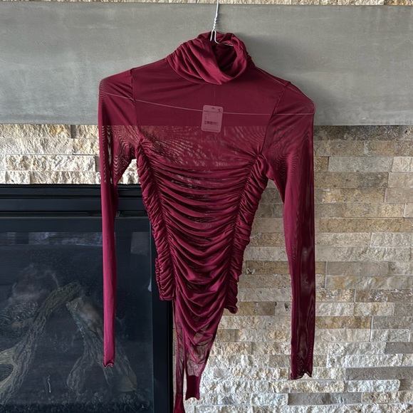 Free People Burgundy Ruched Bodysuit - Picture 2 of 7